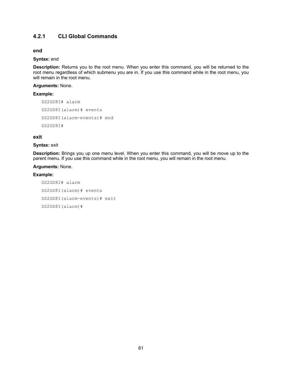Cli global commands | Amer Networks SS2GD8I User Manual | Page 67 / 134
