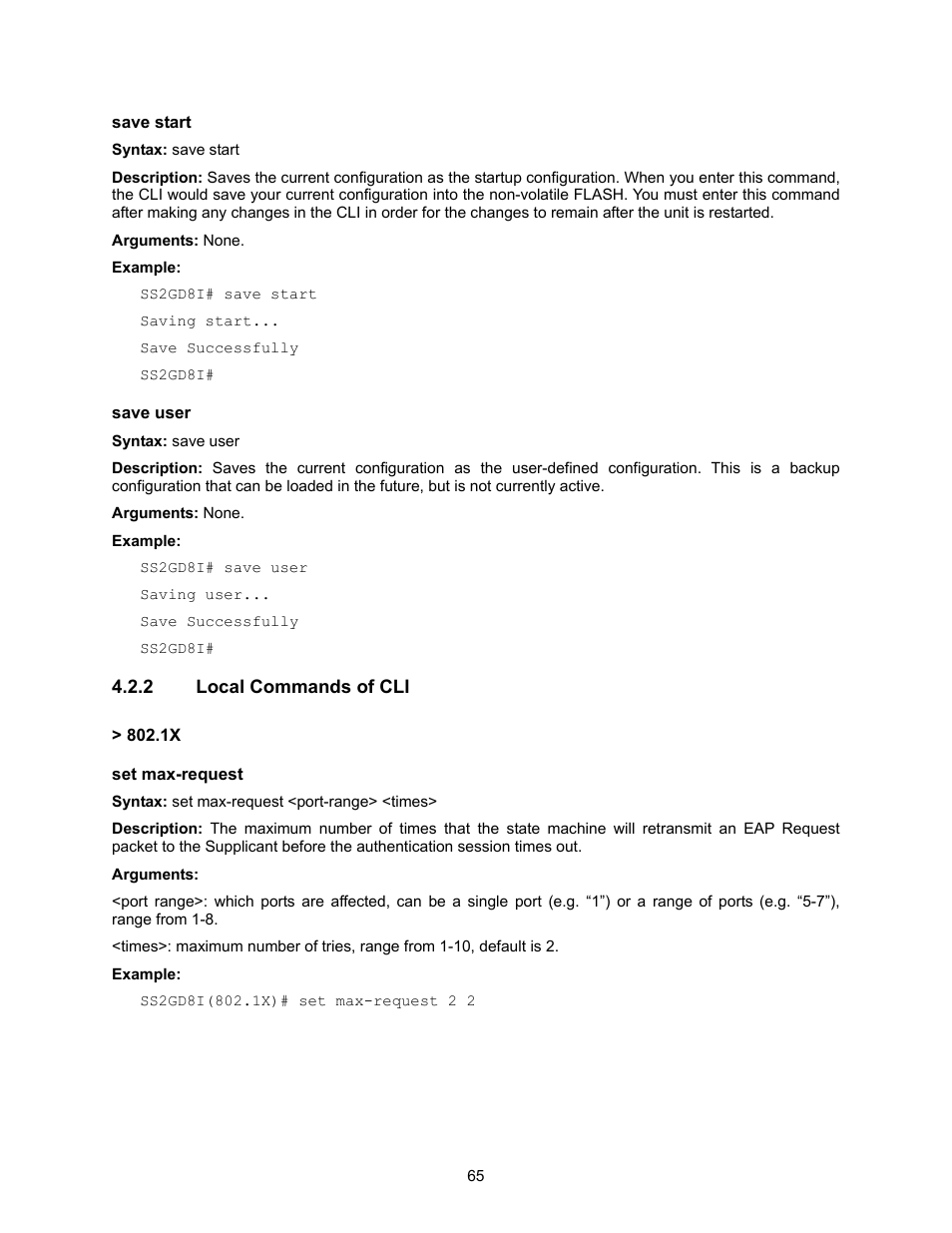 Local commands of cli | Amer Networks SS2GD8I User Manual | Page 71 / 134