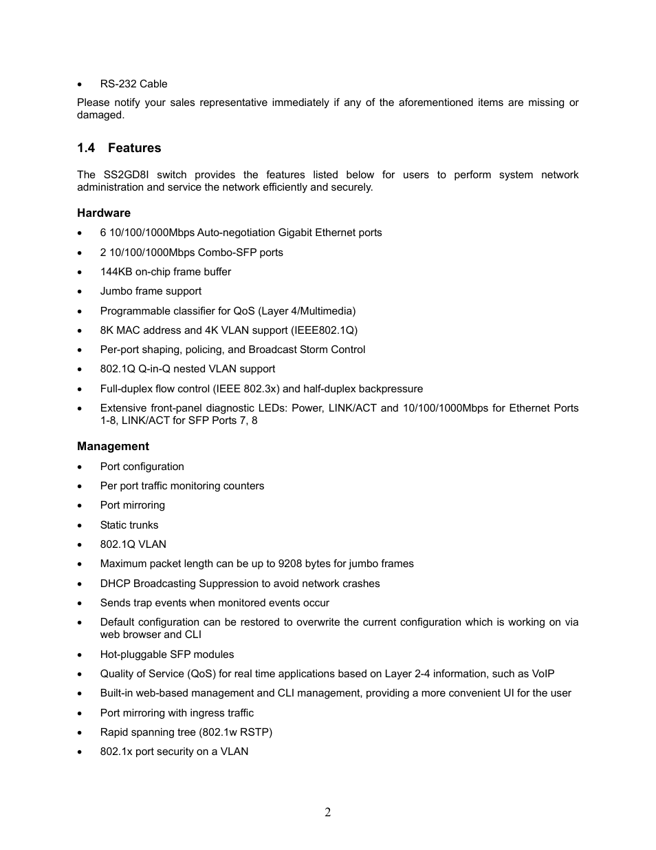 Eatures | Amer Networks SS2GD8I User Manual | Page 8 / 134