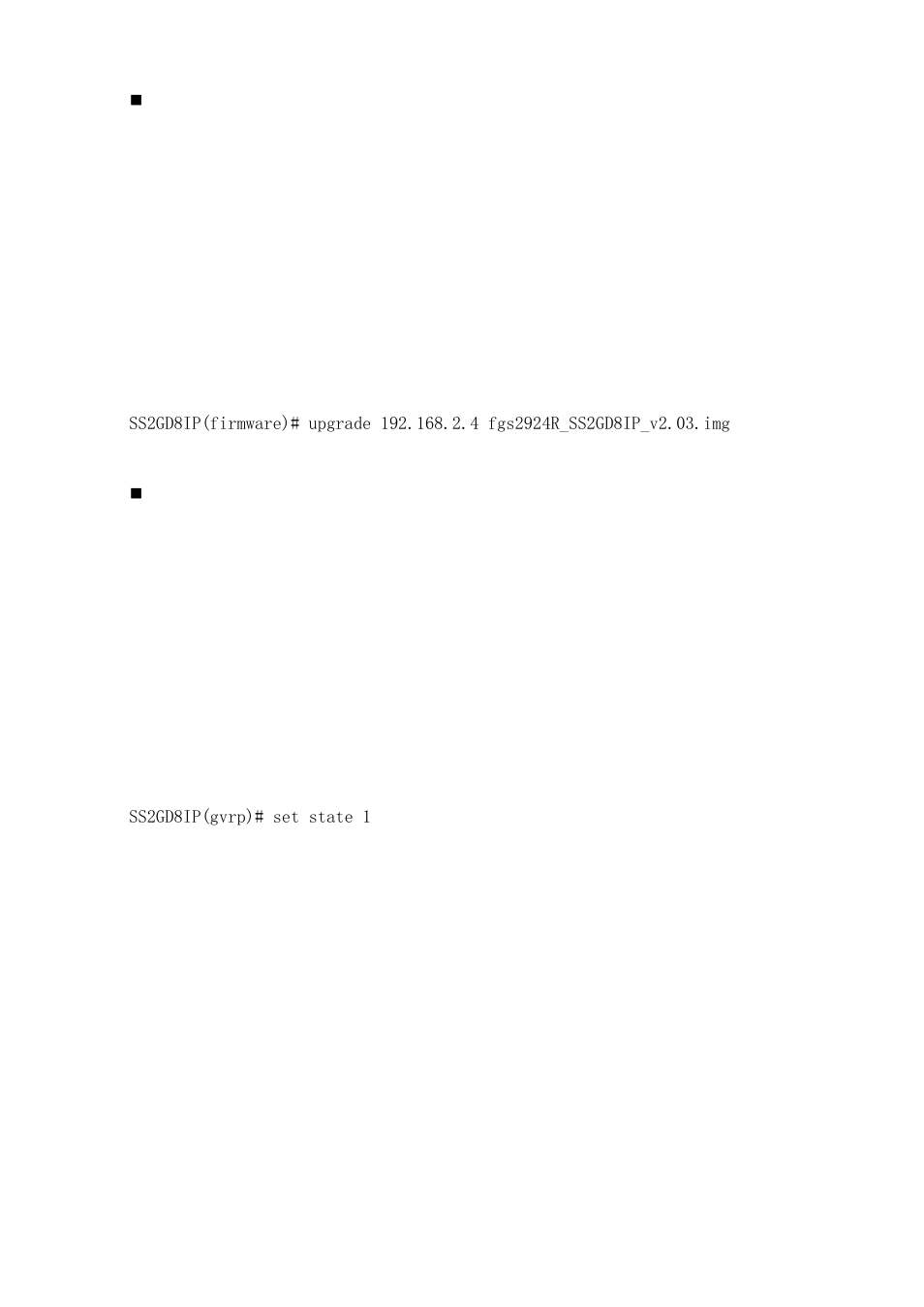 Upgrade <ip_address> <file_path, Firmware, Gvrp | Amer Networks SS2GD8IP User Manual | Page 258 / 347