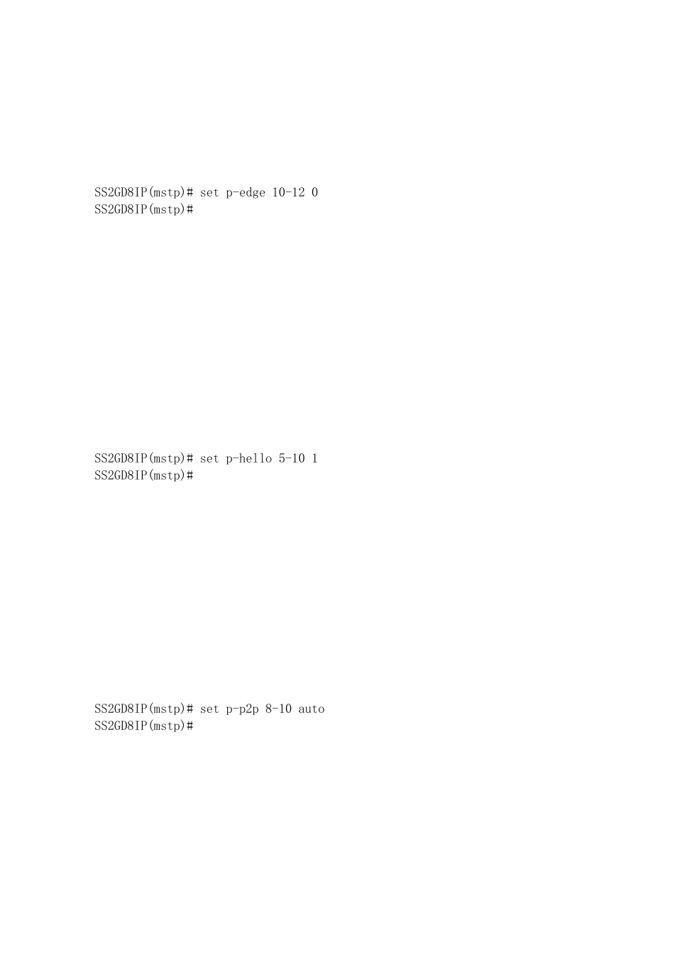 Set p-hello <port range> <hello time, Set p-p2p <port range> <admin p2p | Amer Networks SS2GD8IP User Manual | Page 286 / 347