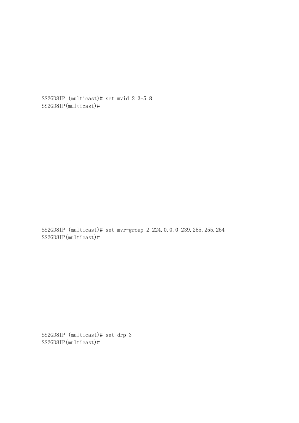 Set mvr-group <mvid> <start> <end, Set drp <port, Set dmfl <port | Amer Networks SS2GD8IP User Manual | Page 293 / 347