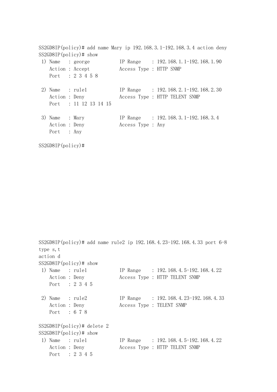 Delete <index | Amer Networks SS2GD8IP User Manual | Page 302 / 347