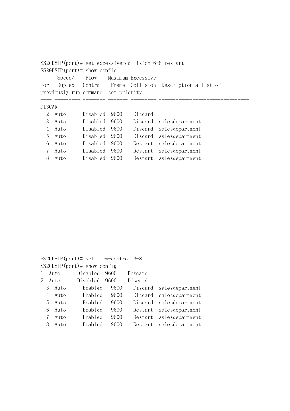 Set flow-control <port-range> <enable|disable, Set max-frame <port-range> <value | Amer Networks SS2GD8IP User Manual | Page 305 / 347