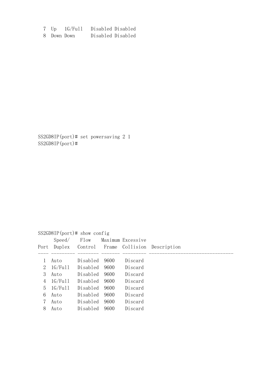 Set set powersaving <port> <0|1, Show config | Amer Networks SS2GD8IP User Manual | Page 307 / 347