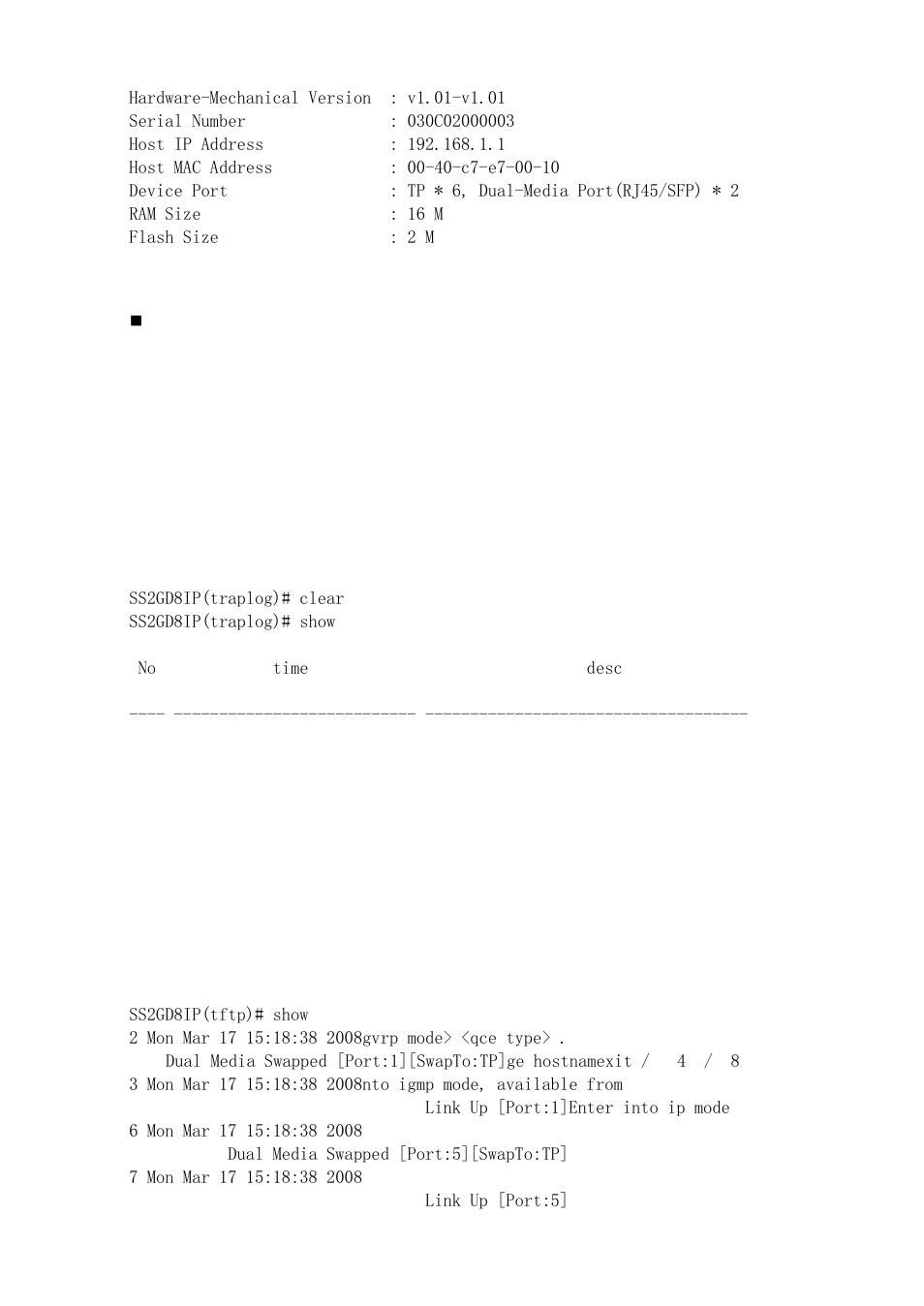 Clear, Show, Traplog | Amer Networks SS2GD8IP User Manual | Page 328 / 347