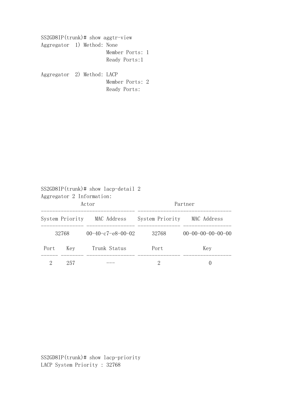 Show lacp-detail, Show lacp-priority | Amer Networks SS2GD8IP User Manual | Page 332 / 347