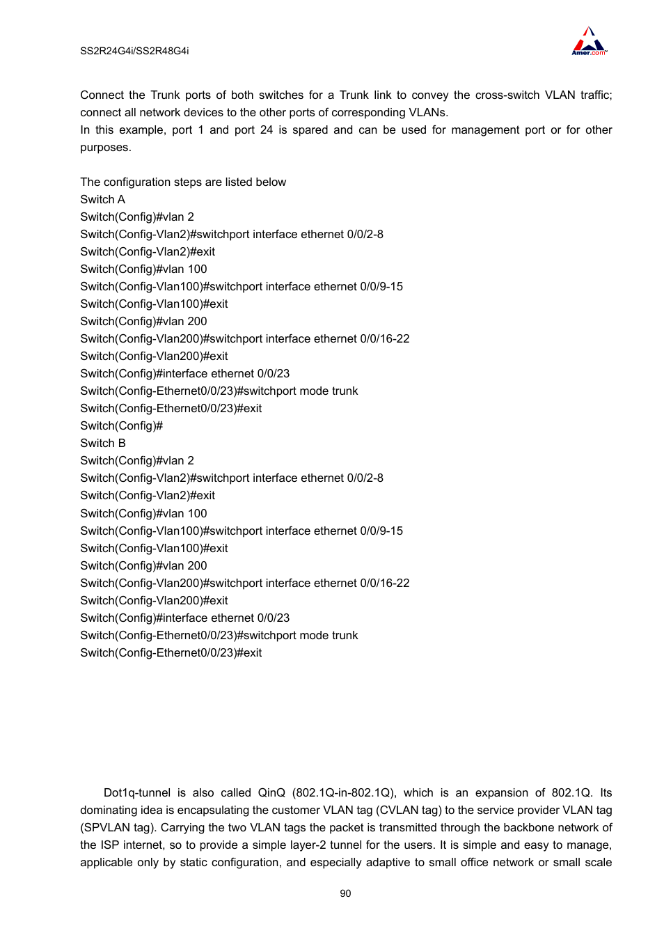 3 dot1q-tunnel configuration, 1 dot1q-tunnel introduction | Amer Networks SS2R48G4i V2 User Manual | Page 101 / 198