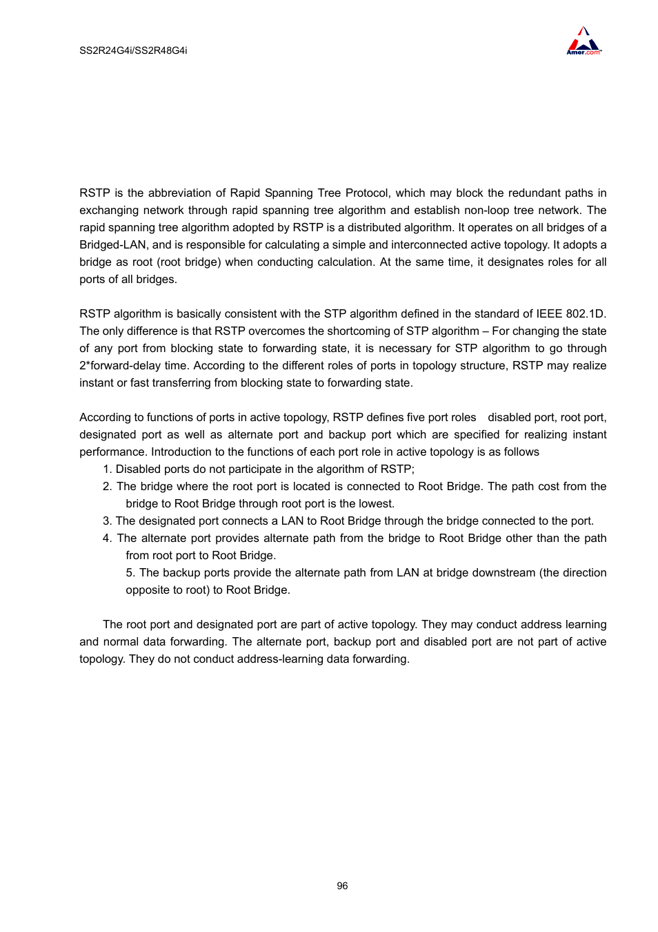 Chapter 10 rstp configuration, 1 introduction to rstp | Amer Networks SS2R48G4i V2 User Manual | Page 107 / 198
