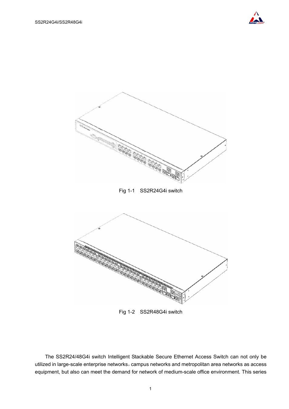 Chapter 1 switch overview, 1 brief introduction, 1 overview | Amer Networks SS2R48G4i V2 User Manual | Page 12 / 198