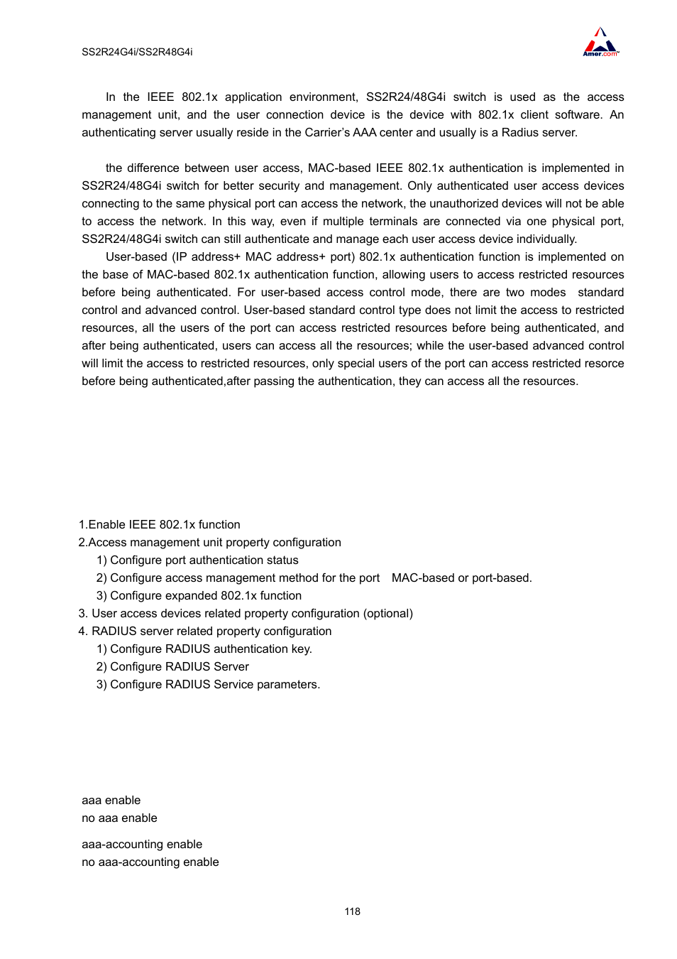 2 802.1x configuration, 1 802.1x configuration task list | Amer Networks SS2R48G4i V2 User Manual | Page 129 / 198