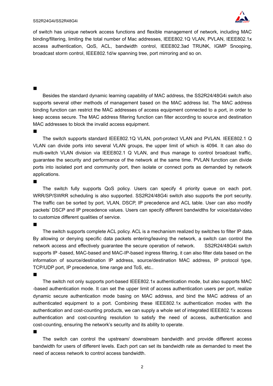 2 features and benefits | Amer Networks SS2R48G4i V2 User Manual | Page 13 / 198