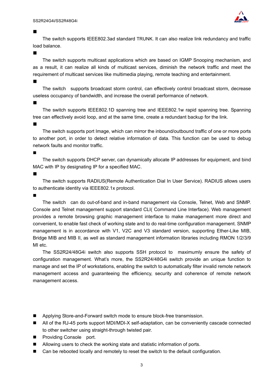 3 main features | Amer Networks SS2R48G4i V2 User Manual | Page 14 / 198