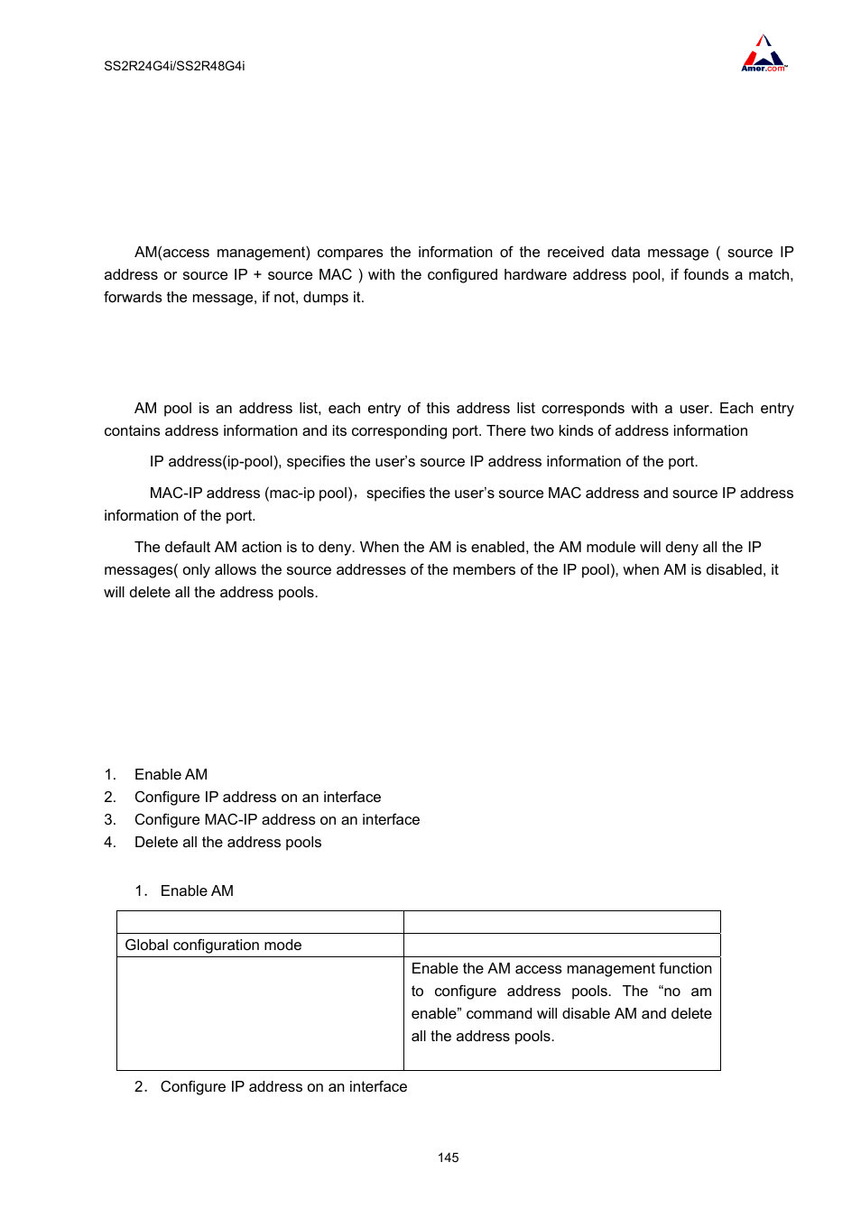 Chapter 16 am configuration, 1 am introduction, 2 am pool | 3 am configuration, 1 am configuration task sequence | Amer Networks SS2R48G4i V2 User Manual | Page 156 / 198