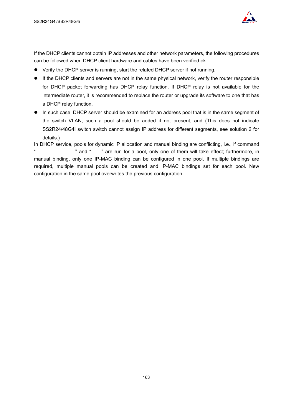 2 dhcp troubleshooting | Amer Networks SS2R48G4i V2 User Manual | Page 174 / 198