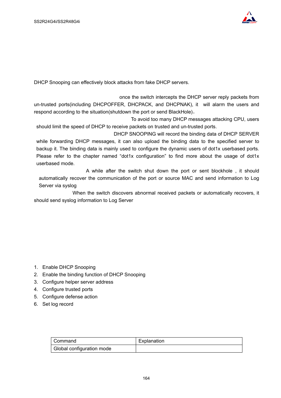 Chapter 19 dhcp snooping configuration, 1 dhcp snooping introduction, 2 dhcp snooping configuration | 1 dhcp snooping configuration task sequenc | Amer Networks SS2R48G4i V2 User Manual | Page 175 / 198