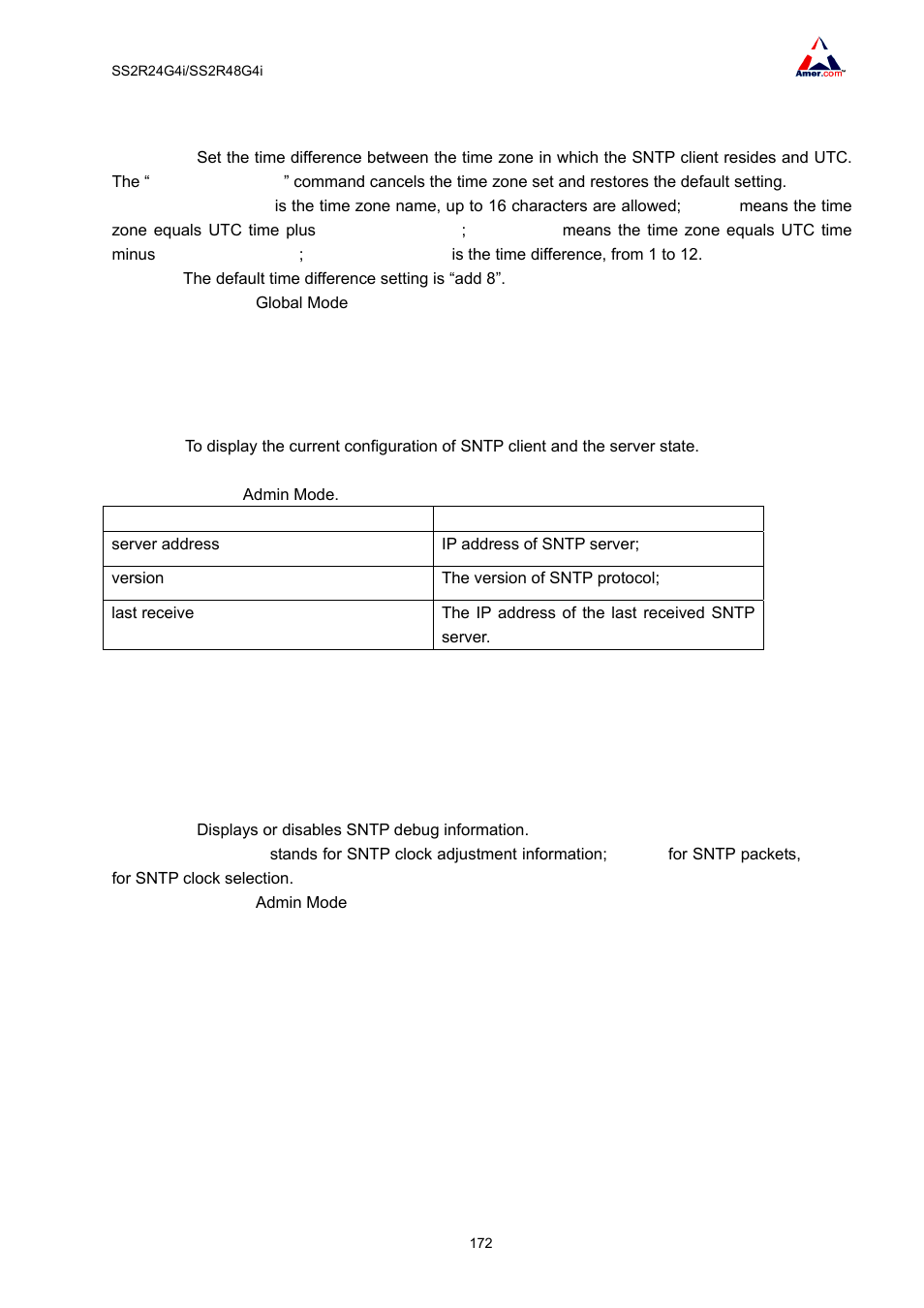 4 show sntp, 5 debug sntp | Amer Networks SS2R48G4i V2 User Manual | Page 183 / 198