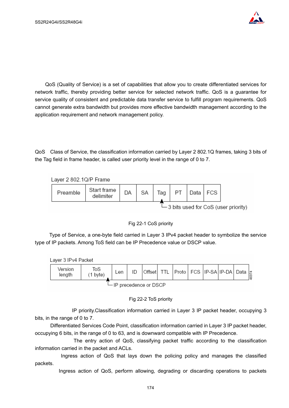 Chapter 22 qos configuration, 1 introduction to qos, 1 qos terms | Amer Networks SS2R48G4i V2 User Manual | Page 185 / 198