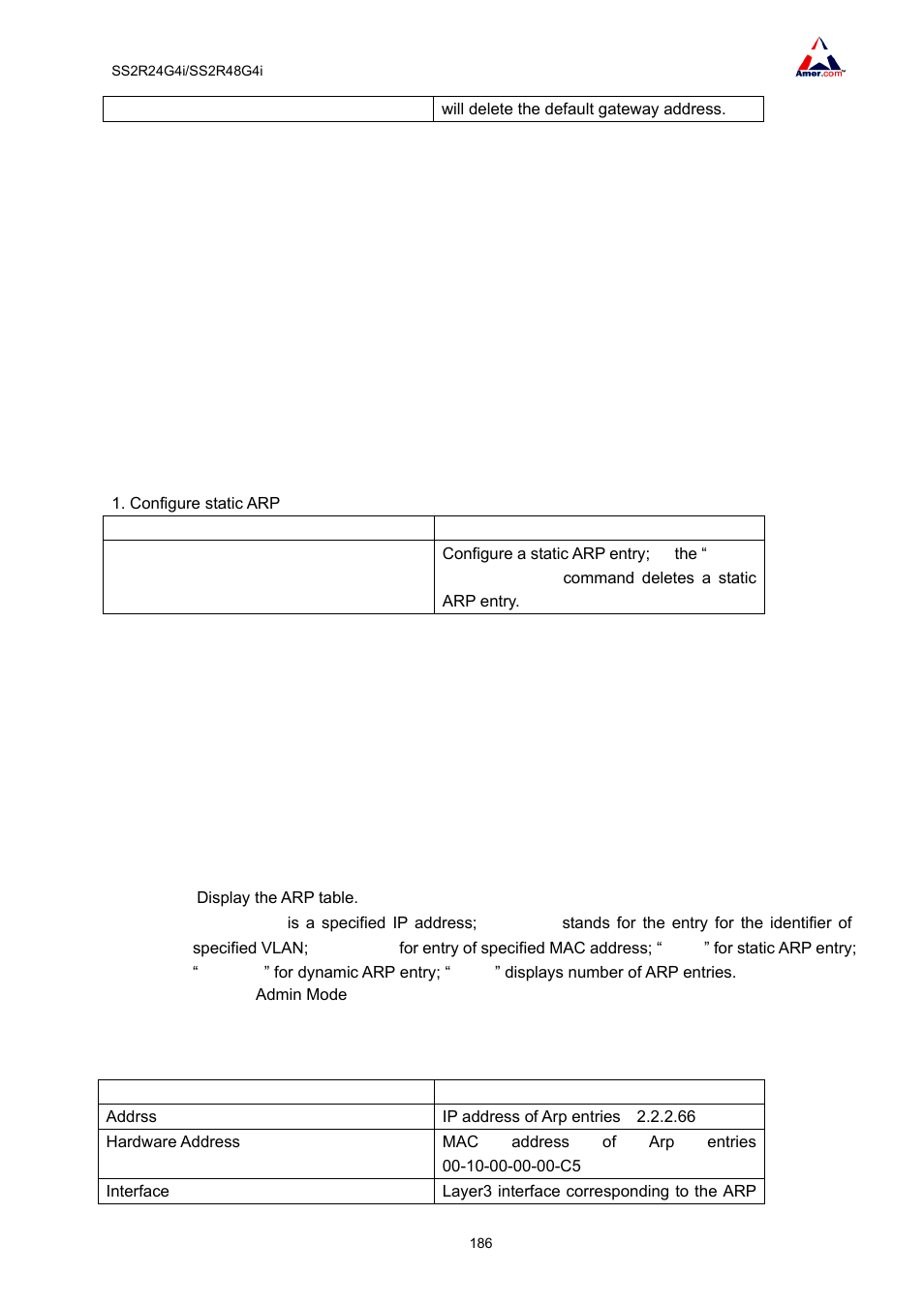 2 arp, 1 introduction to arp, 1 arp configuration task sequence | 2 arp forwarding troubleshooting, 1 monitor and debug commands | Amer Networks SS2R48G4i V2 User Manual | Page 197 / 198
