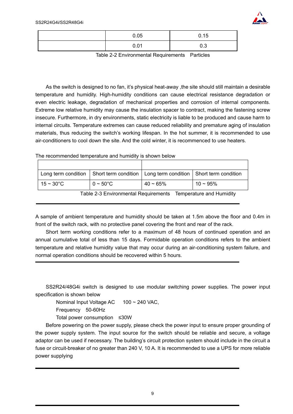 2 temperature and humidity, Power supply, 3 power supply | Amer Networks SS2R48G4i V2 User Manual | Page 20 / 198