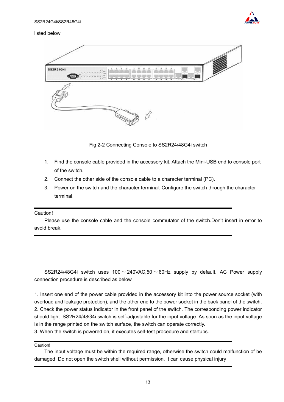 3 power supply connection | Amer Networks SS2R48G4i V2 User Manual | Page 24 / 198