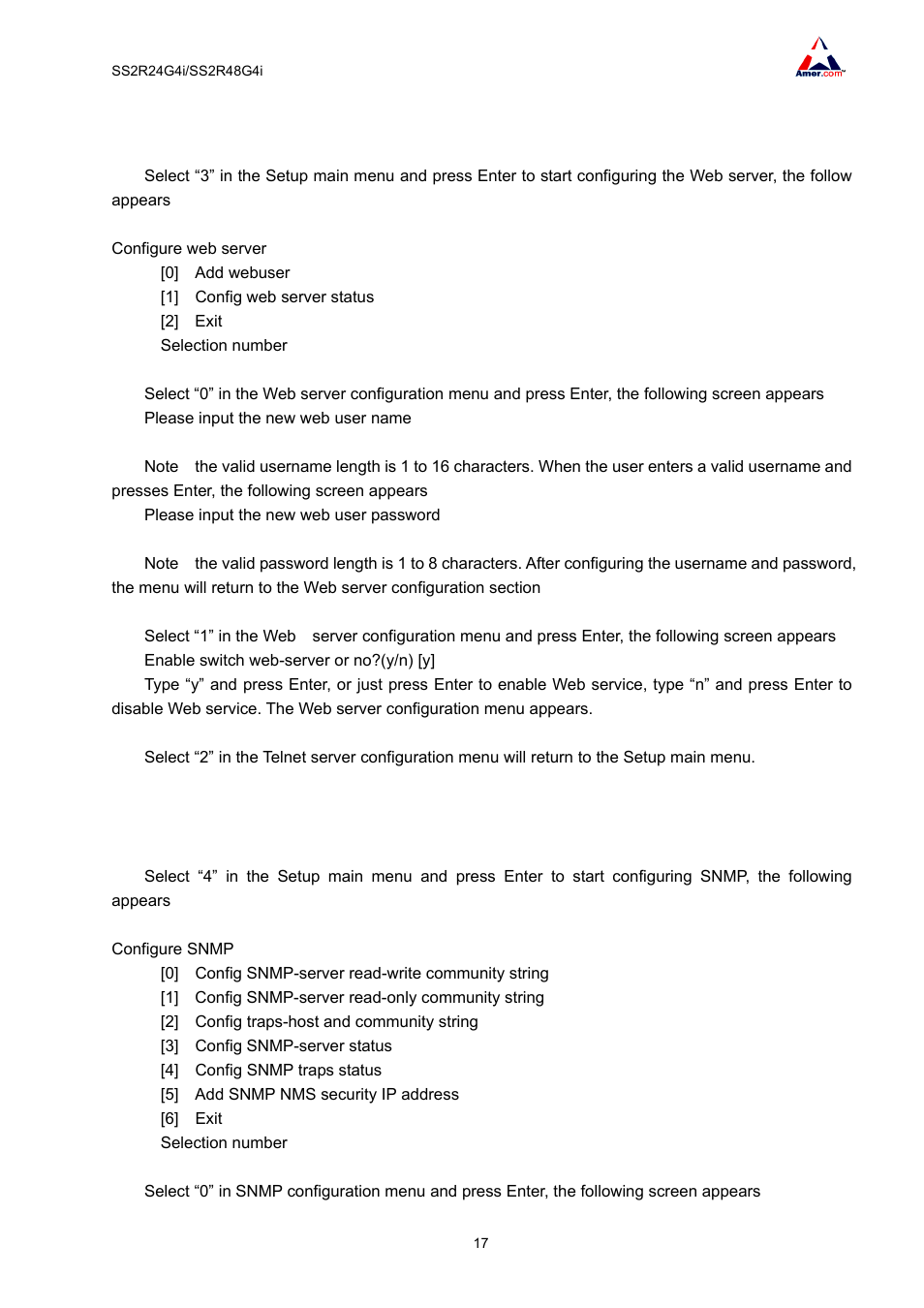 4 configuring web server, 5 configuring snmp | Amer Networks SS2R48G4i V2 User Manual | Page 28 / 198