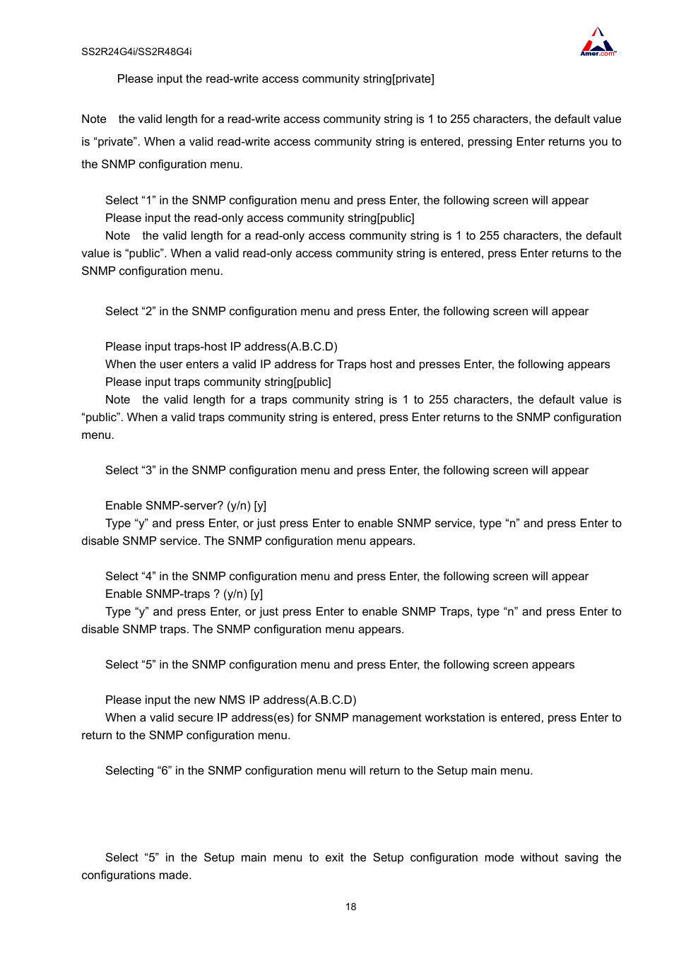 6 exiting setup configuration mode | Amer Networks SS2R48G4i V2 User Manual | Page 29 / 198