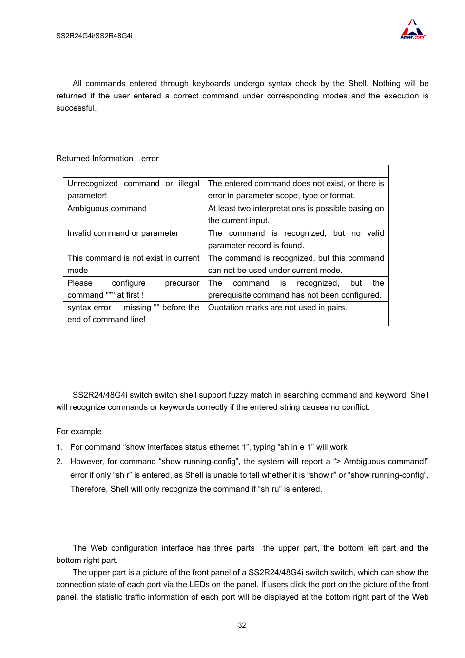 1 returned information success, 2 returned information error, 6 fuzzy match support | 2 web interfac | Amer Networks SS2R48G4i V2 User Manual | Page 43 / 198