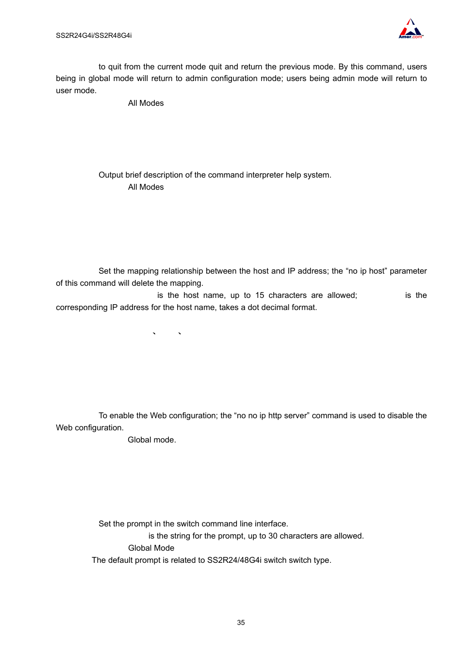 4 help, 5 ip host, 6 ip http server | 7 hostname, 8 reload | Amer Networks SS2R48G4i V2 User Manual | Page 46 / 198