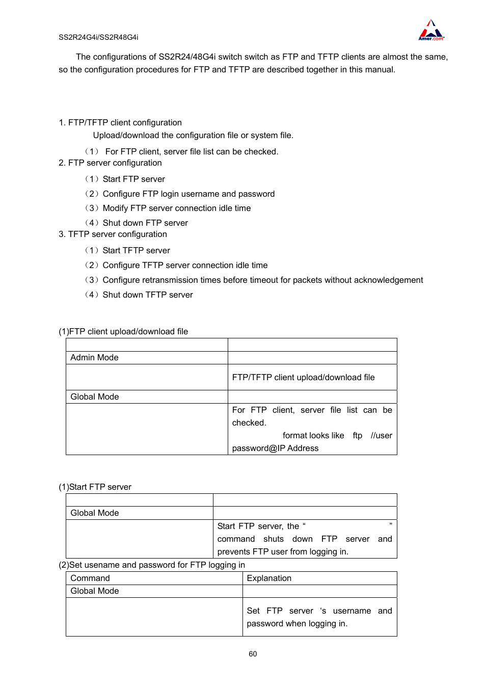 1 ftp/tftp configuration task list | Amer Networks SS2R48G4i V2 User Manual | Page 71 / 198