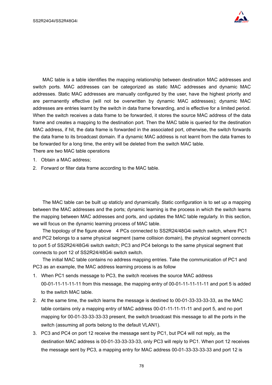 Chapter 8 mac table configuration, 1 introduction to mac table, 1 obtaining mac table | Amer Networks SS2R48G4i V2 User Manual | Page 89 / 198
