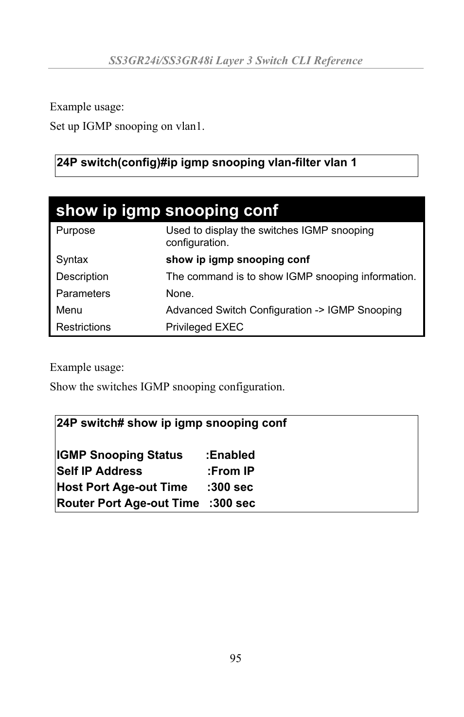 Show ip igmp snooping conf | Amer Networks SS3GR24i User Manual | Page 101 / 154