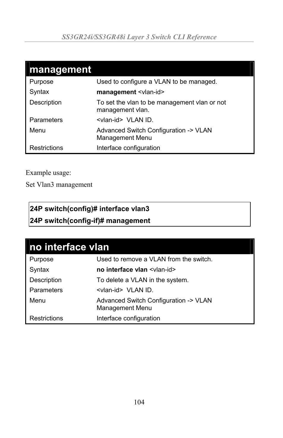 Management, No interface vlan | Amer Networks SS3GR24i User Manual | Page 110 / 154