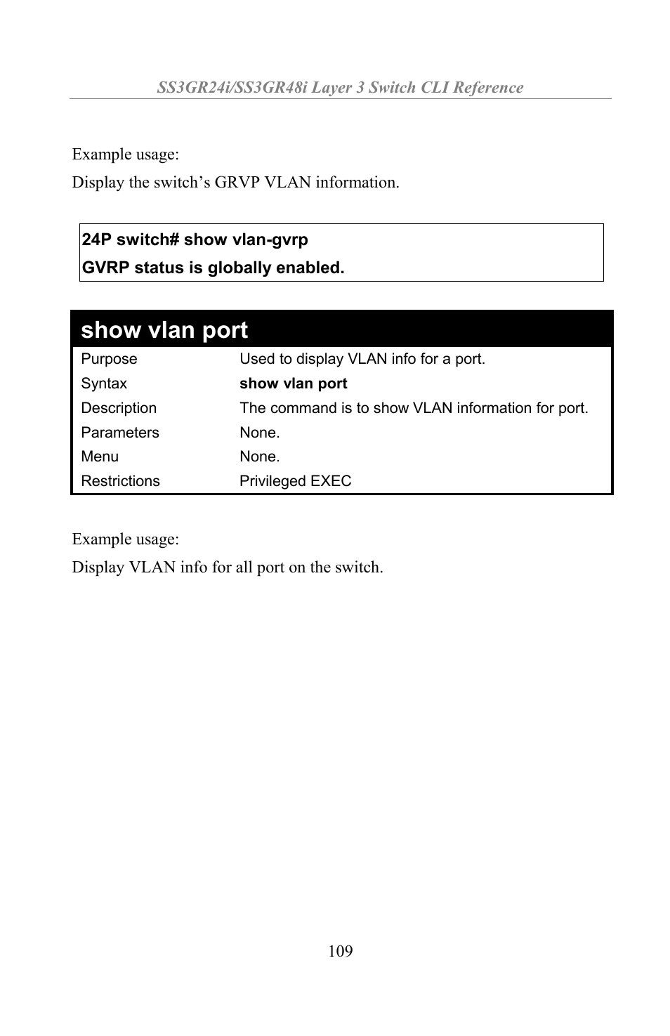 Show vlan port | Amer Networks SS3GR24i User Manual | Page 115 / 154