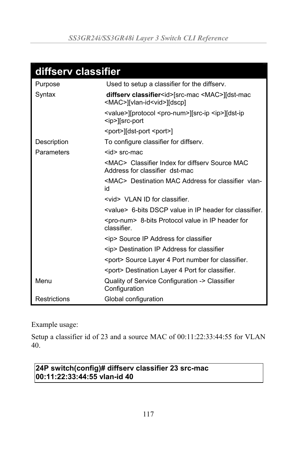 Diffserv classifier | Amer Networks SS3GR24i User Manual | Page 123 / 154