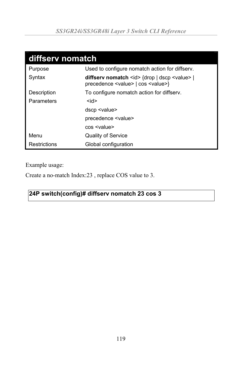 Diffserv nomatch | Amer Networks SS3GR24i User Manual | Page 125 / 154