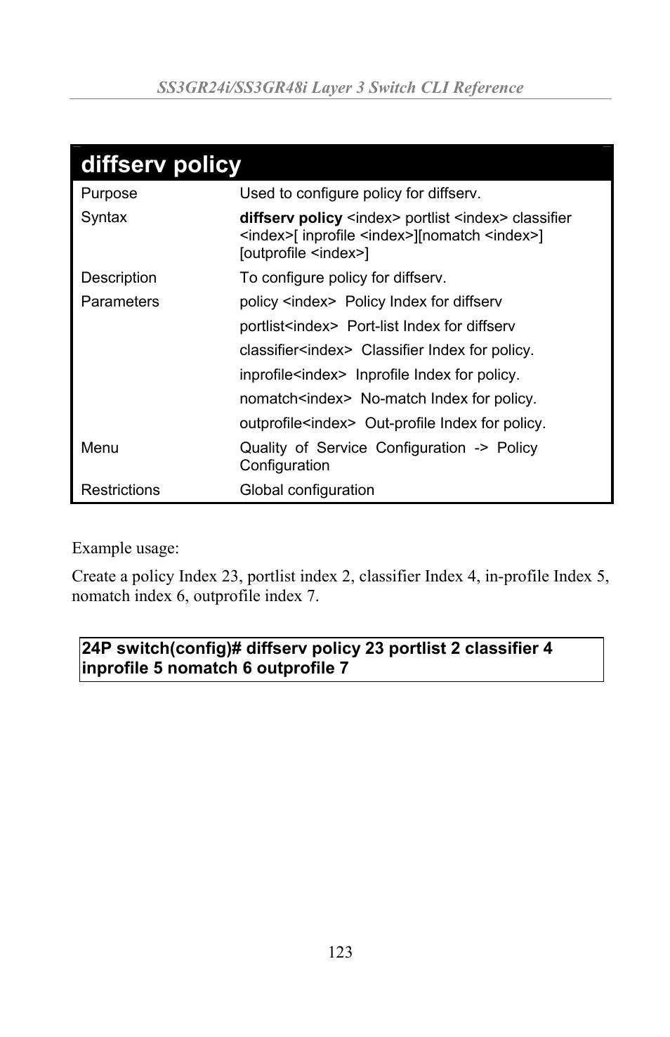 Diffserv policy | Amer Networks SS3GR24i User Manual | Page 129 / 154