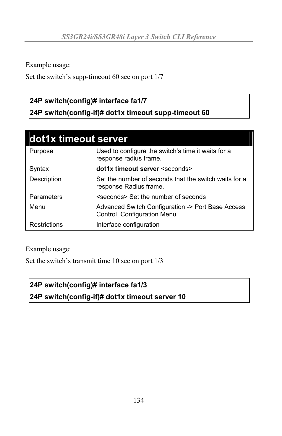 Dot1x timeout server | Amer Networks SS3GR24i User Manual | Page 140 / 154