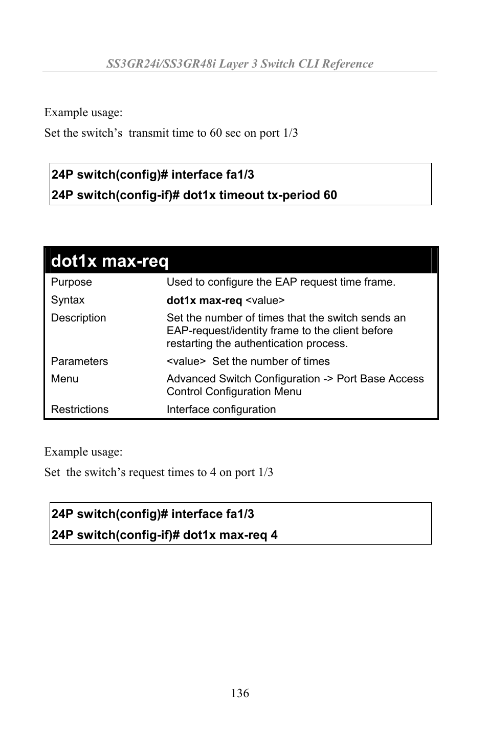 Dot1x max-req | Amer Networks SS3GR24i User Manual | Page 142 / 154