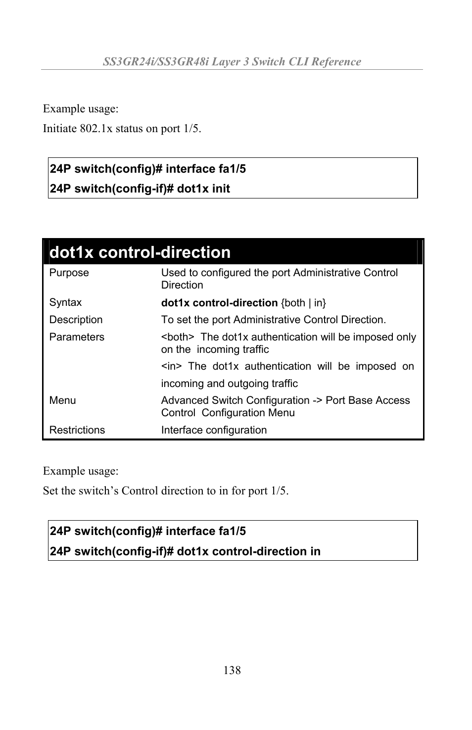 Dot1x control-direction | Amer Networks SS3GR24i User Manual | Page 144 / 154