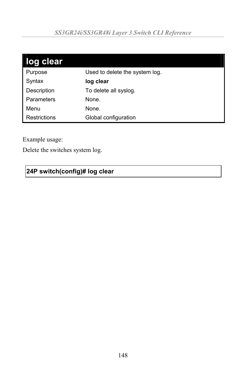 Log clear | Amer Networks SS3GR24i User Manual | Page 154 / 154