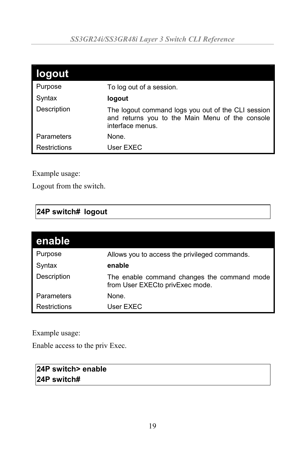 Logout, Enable | Amer Networks SS3GR24i User Manual | Page 25 / 154