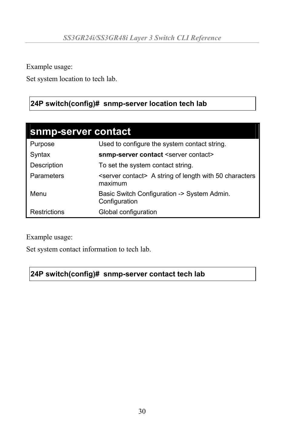 Snmp-server contact | Amer Networks SS3GR24i User Manual | Page 36 / 154