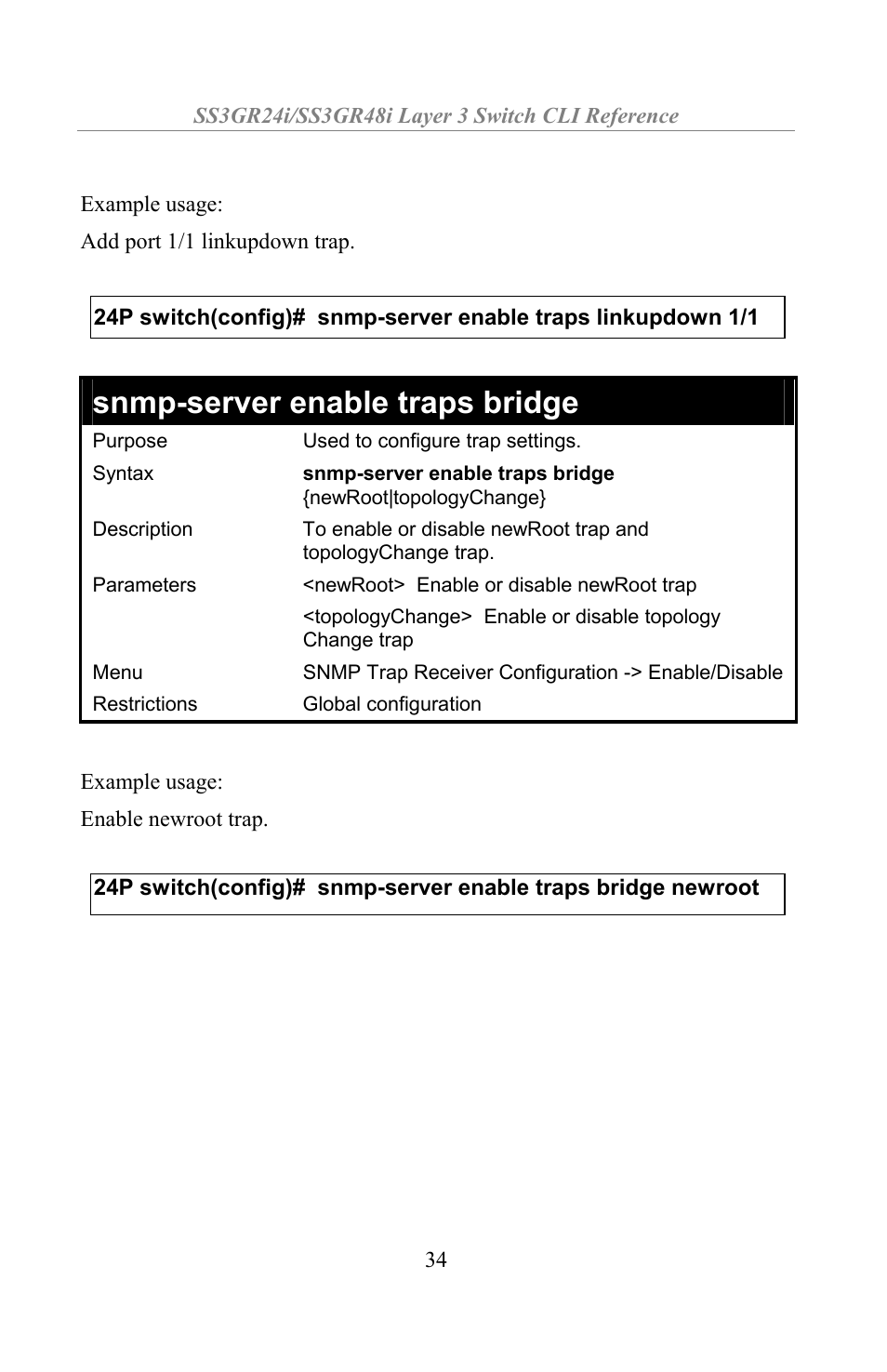 Snmp-server enable traps bridge | Amer Networks SS3GR24i User Manual | Page 40 / 154