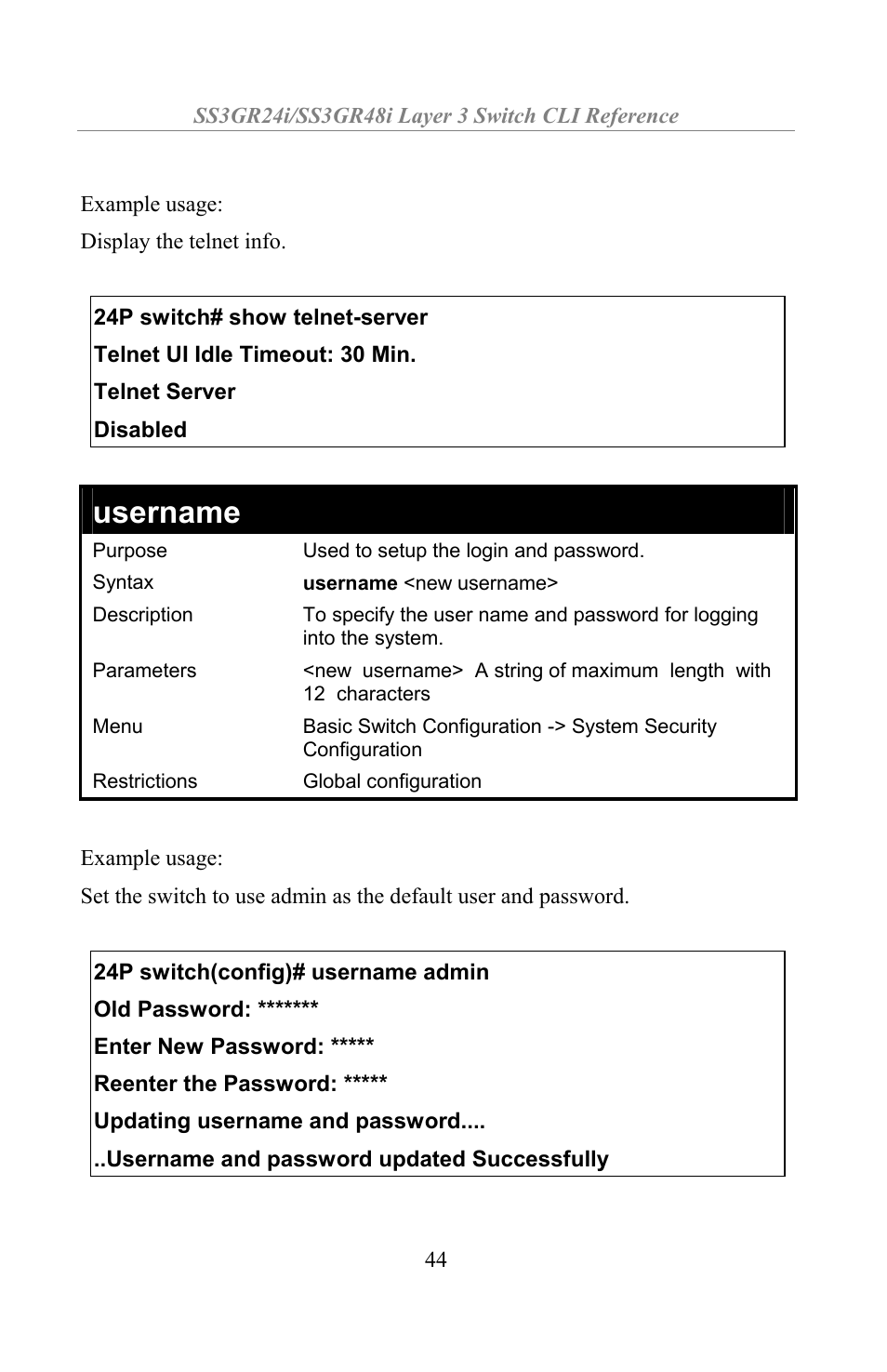 Username | Amer Networks SS3GR24i User Manual | Page 50 / 154