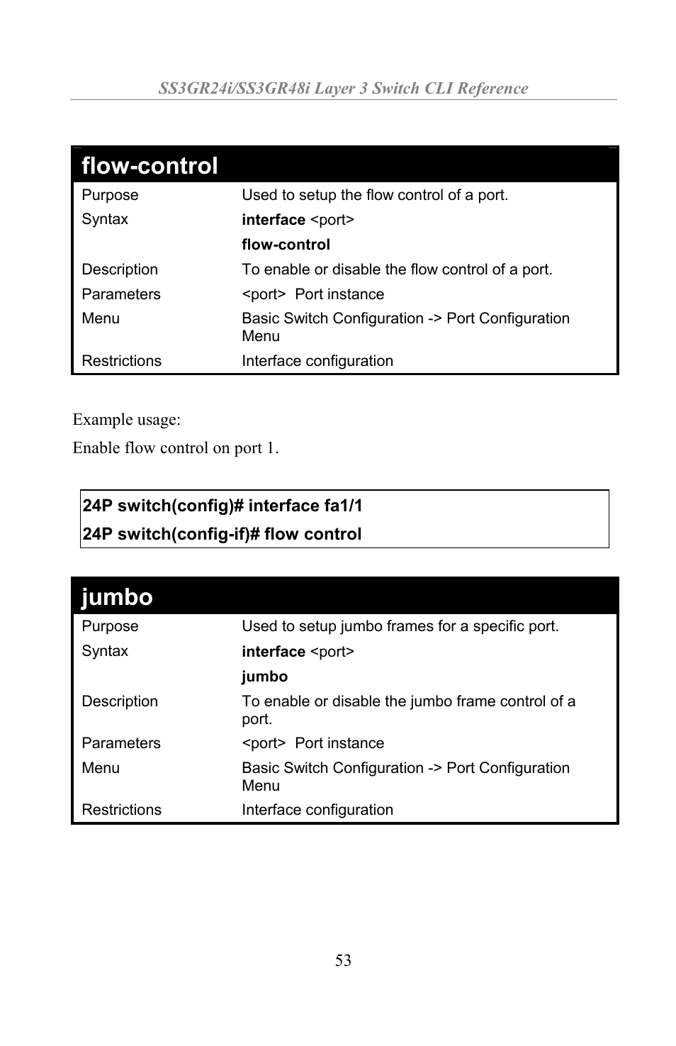 Flow-control, Jumbo | Amer Networks SS3GR24i User Manual | Page 59 / 154