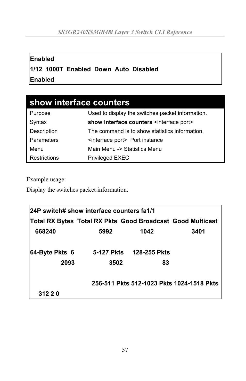 Show interface counters | Amer Networks SS3GR24i User Manual | Page 63 / 154