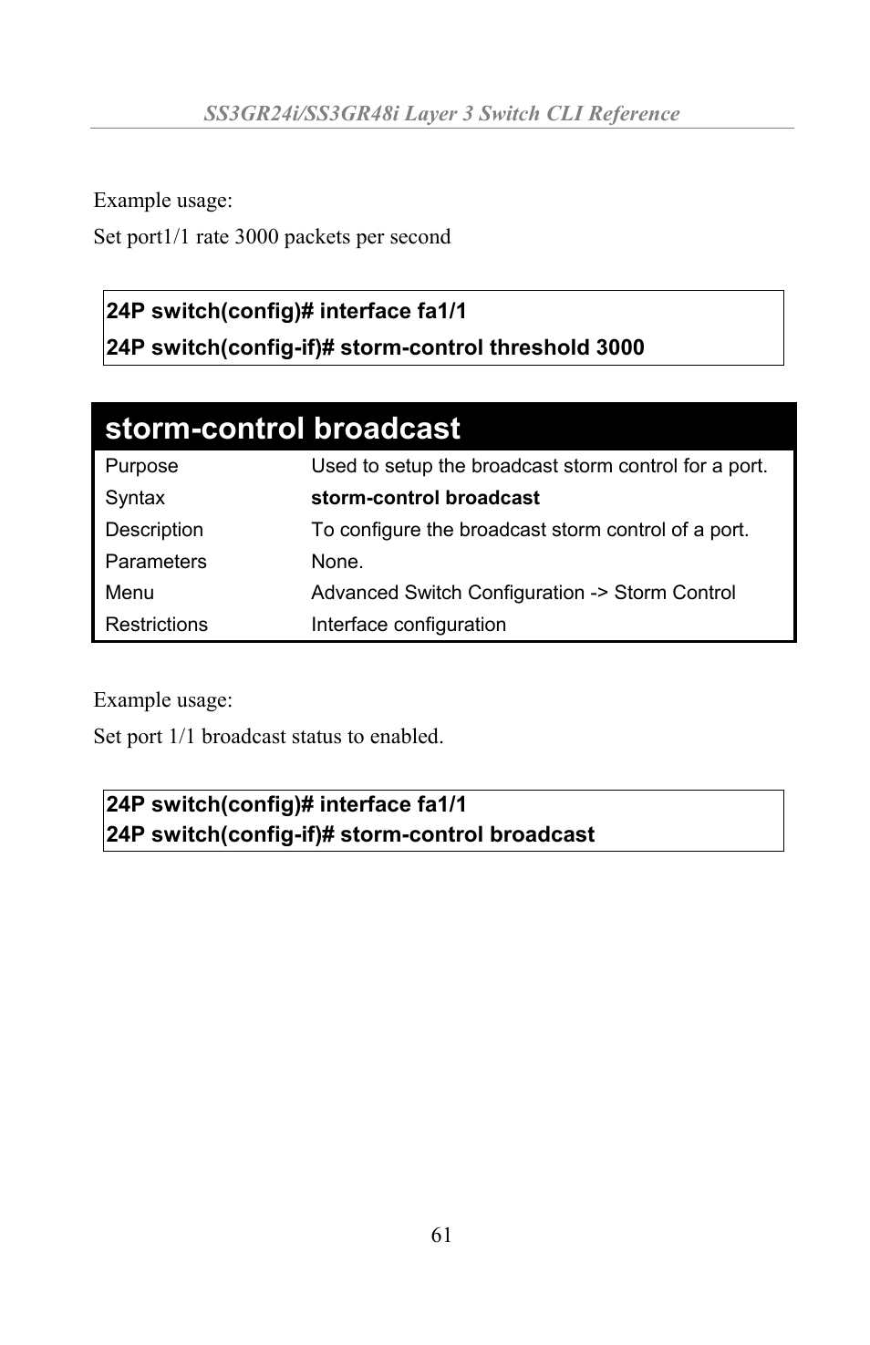 Storm-control broadcast | Amer Networks SS3GR24i User Manual | Page 67 / 154