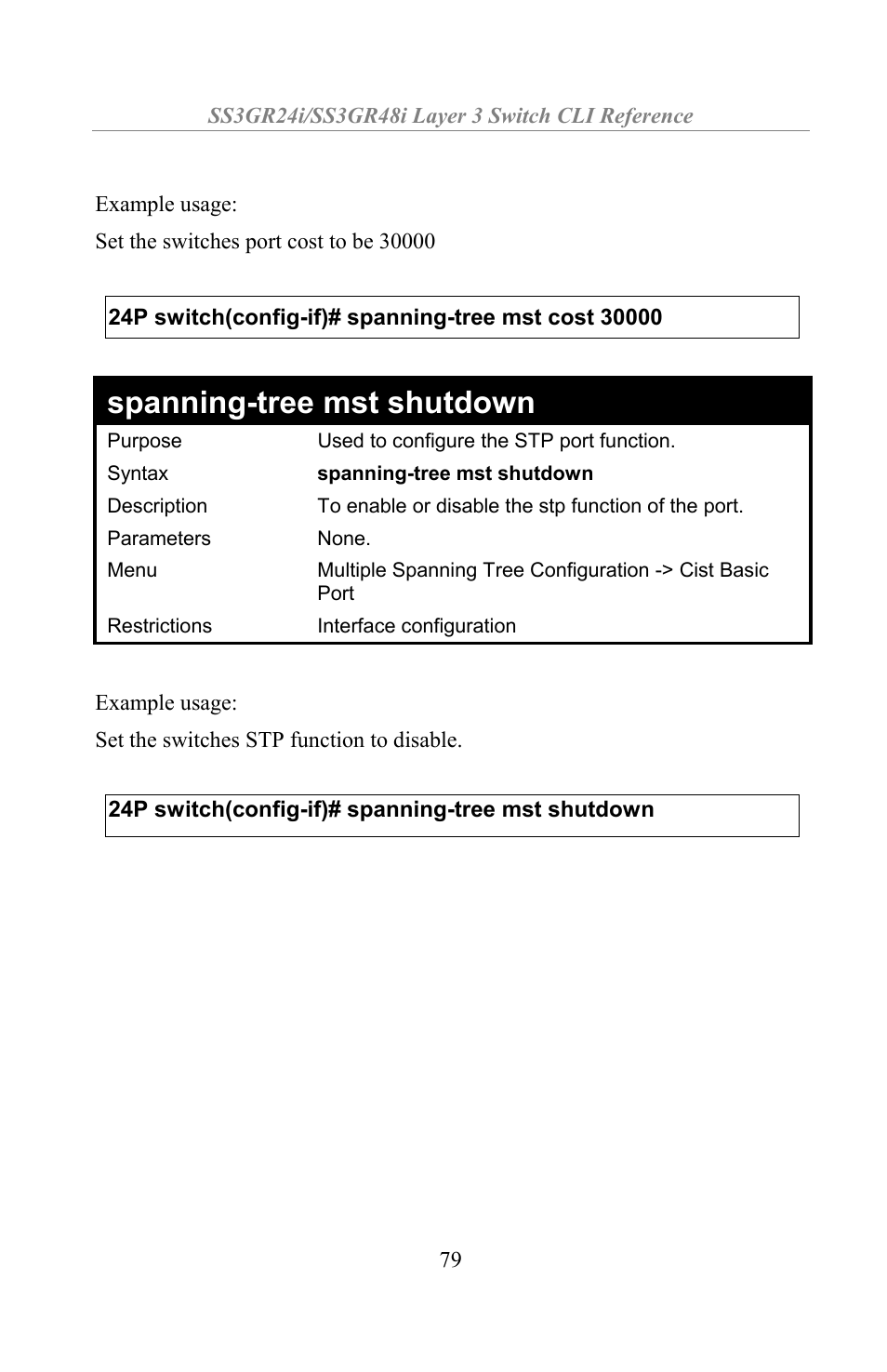Spanning-tree mst shutdown | Amer Networks SS3GR24i User Manual | Page 85 / 154