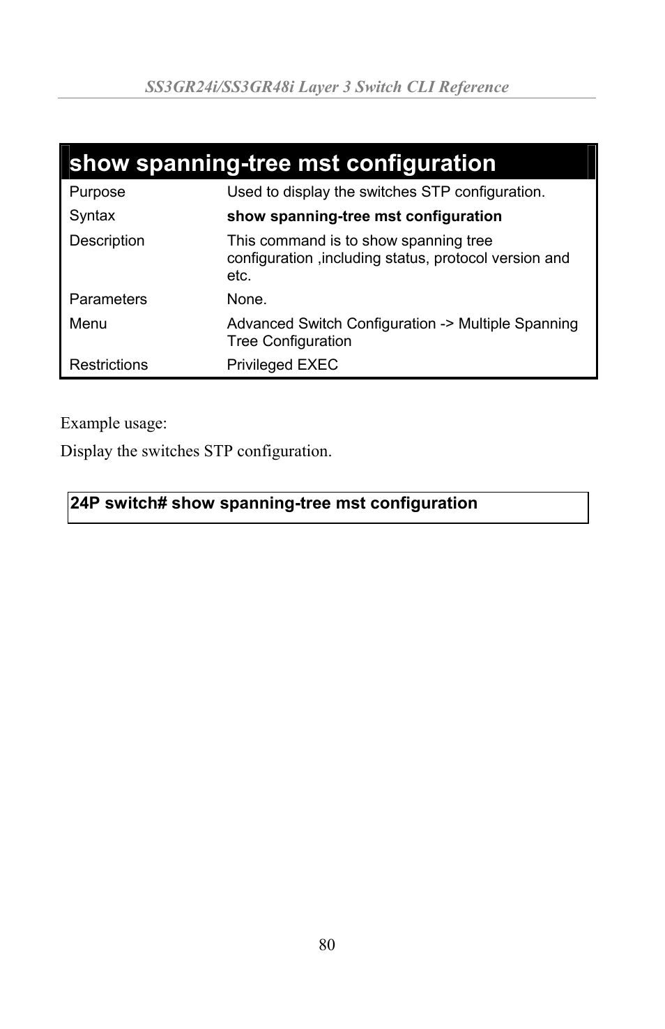 Show spanning-tree mst configuration | Amer Networks SS3GR24i User Manual | Page 86 / 154